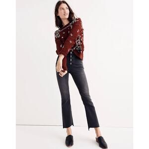 MADEWELL Cali Demi Boot Jean Womens 26 Black Asymmetrical Hem Edition Button Fly